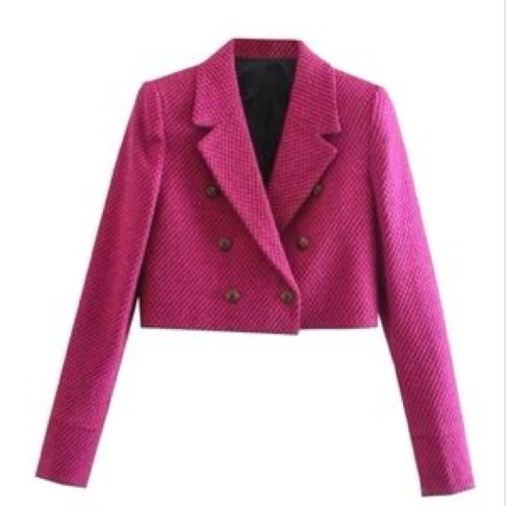 Pink Tweed Crop Blazer